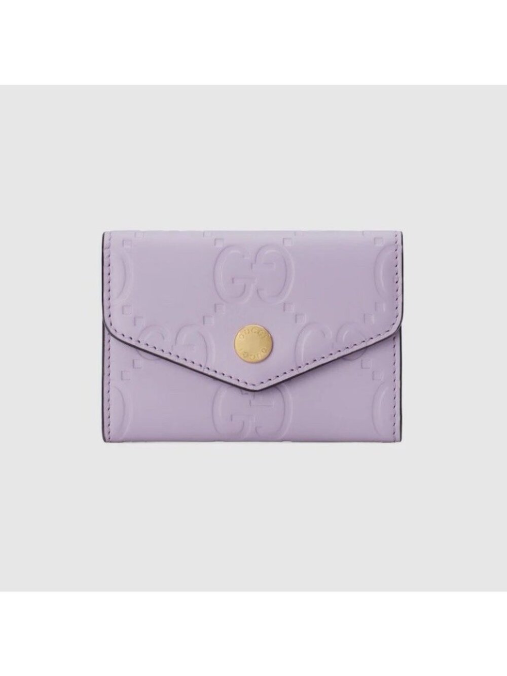 NEW Gucci Lilac GG Embossed Leather Tri-Fold Square Wallet